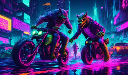 Werewolf and swampman racing in the city at night 