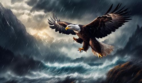 Create for me a picture of an eagle against a spectacular background of stormy nature