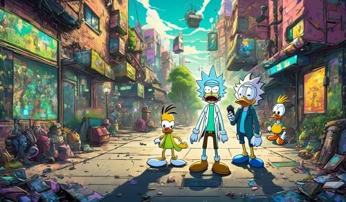 rick and morty and donald duck anime punk