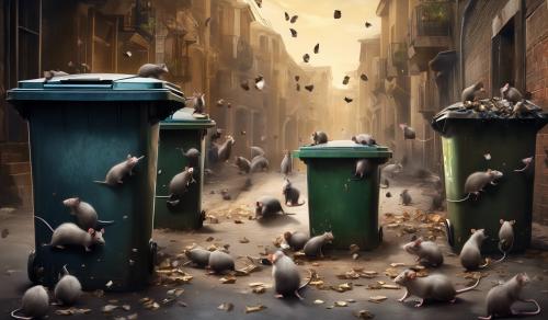 Dustbins being rummaged through by rats