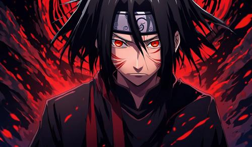 Itachi in the dark with red eyes