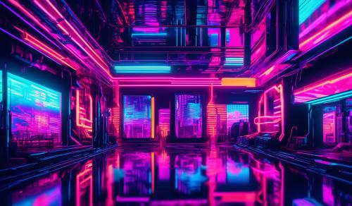 a neon mirrored reflection of neon lights and going on