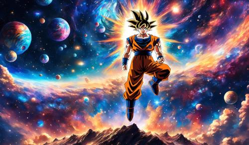 Goku standing in a galaxy