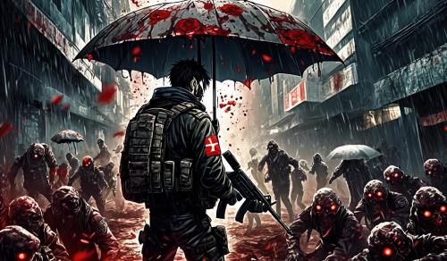 umbrella corporation soldier in zombies fight shooting in zombie