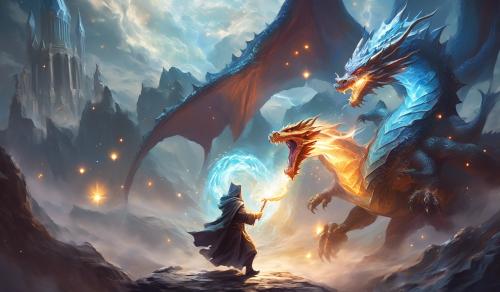 Wizard fighting a dragon