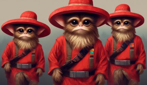 monito con sombrero de nintendo rojo, polera de star wars, con barba