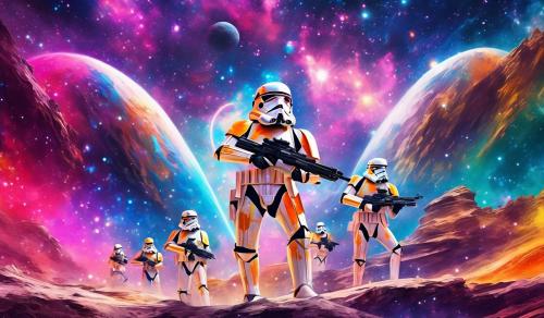 Clonetroopers from star wars in a colorful galexy 