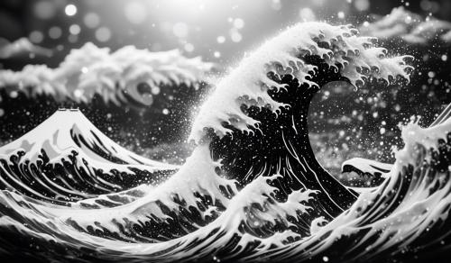 black and white the great wave