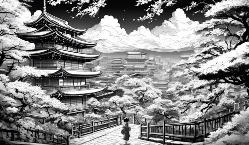 japan art black and white