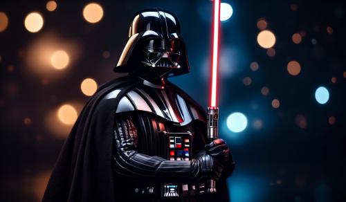 darth vader standing holding light saber