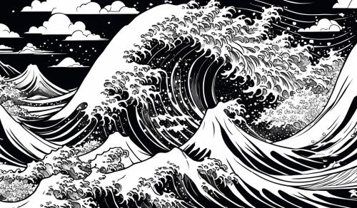 the great wave black line art