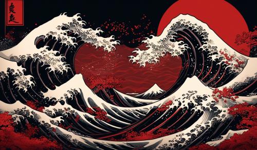 black and red wave of kanagawa