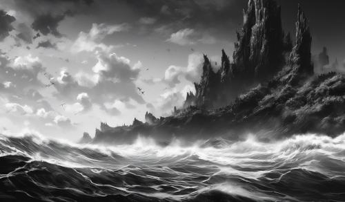 black and white ocean