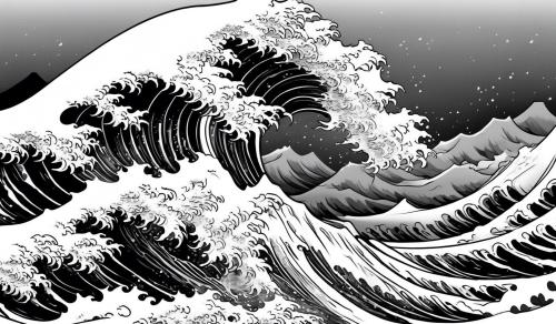 Black and white outline of wave off kanagawa