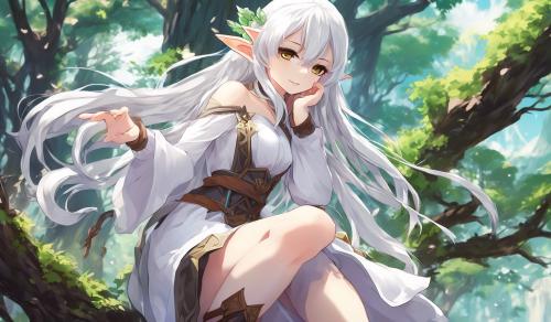 Cute white haired elf lightly dressed