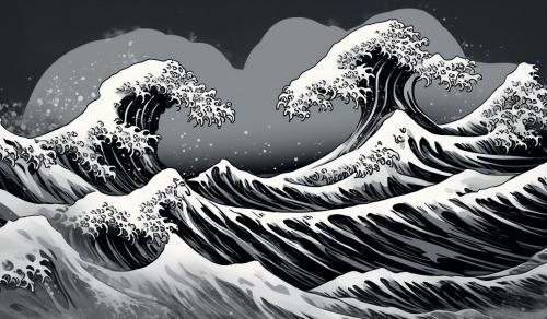 black and grey the great wave simple