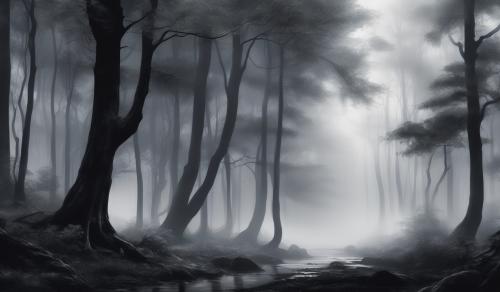 black and grey forest with fog