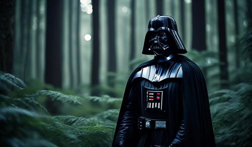 darth vader in a drak forest