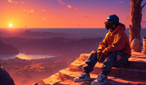 Lil darkie the rapper's persona sitting at a sunset