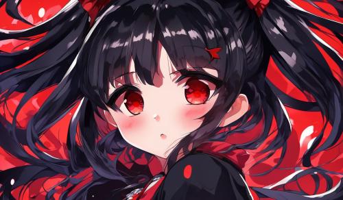 Black hair red eyes cute