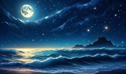 Ocean starry night with moon