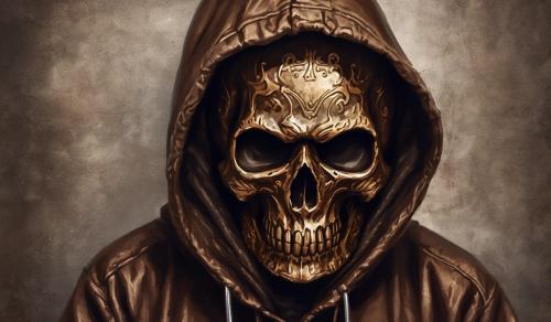 Brown skull with hoodie and this skull is made of steel