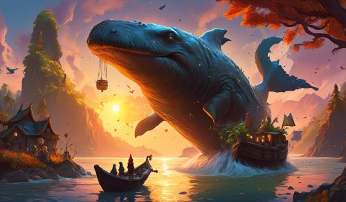 Ark ascended, fall sunset, gnome woman,velosaurs, whale,toy boat,shore line 