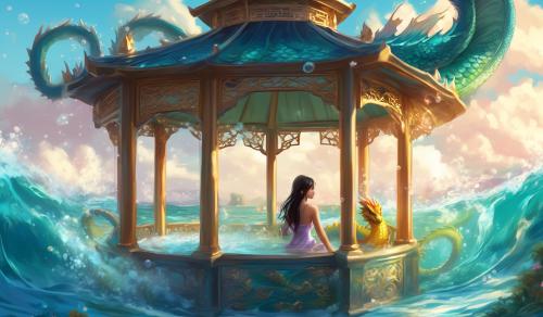 Beautyfull gazebo bubble bath with ocean dragon attractive chuby girl  