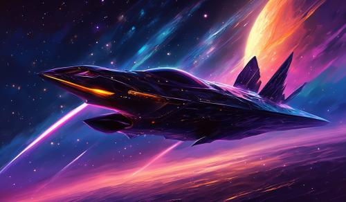 Nebular spikey Blackbird sr-71 jet as motorcycle spaceship  in night sunset