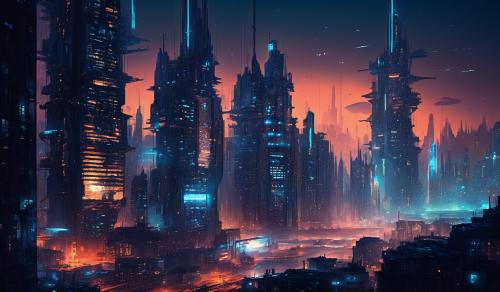 night time, dystopian futuristic city