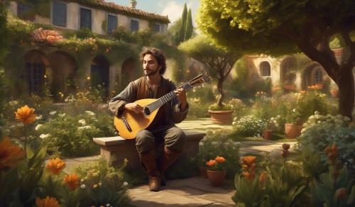 man playing a Lute in a garden