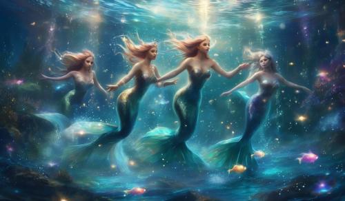 mermaids playing in the water with sparkly 