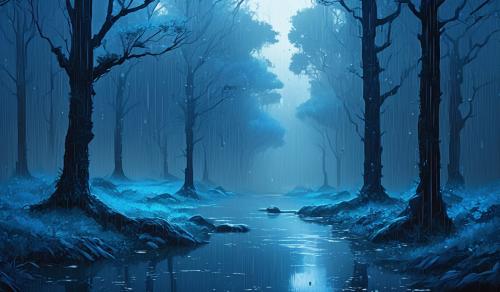 blue and rainy day in forest