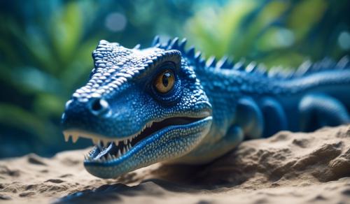 plesiosaurio humanizado, bípedo, en tonos azules, con aires de superado y lentes de sol