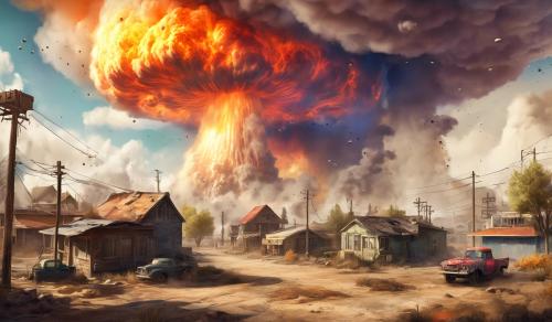 Call of duty nuke town with a colorful mushroom cloud