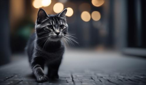 Black and grey cat playing 