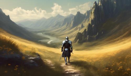 Knight walking through a valley