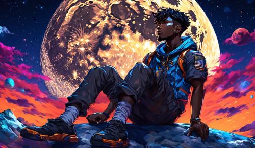 Black man sitting on moon