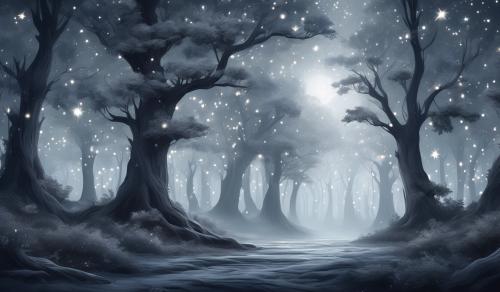 a beautiful gray forest with many stars