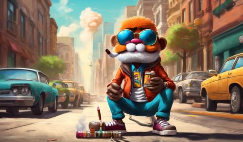 Gumball Watterson from The Amazing World of Gumball on a city sidewalk smoking a cigar while wearing sunglasses and gang clothes