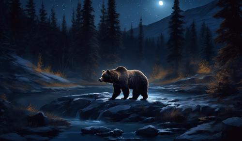 Grizzly bear at night time