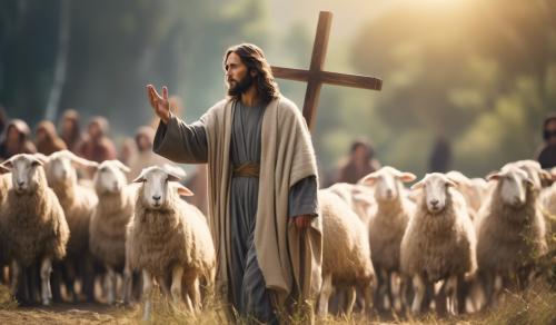 Create Jesus the Good Shepherd with a cross behind Him