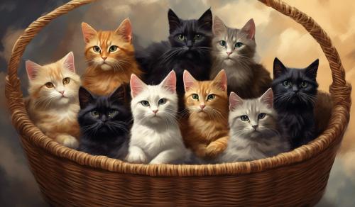 I want 7 cats in a basket and the cats are kitties and the cats are black