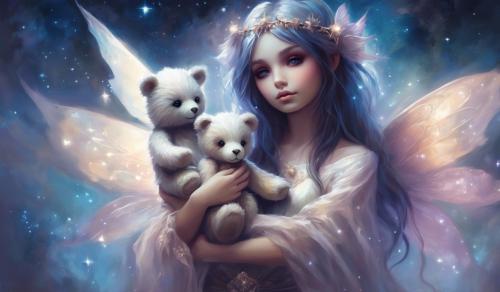 Emo fairy holding teddy bear