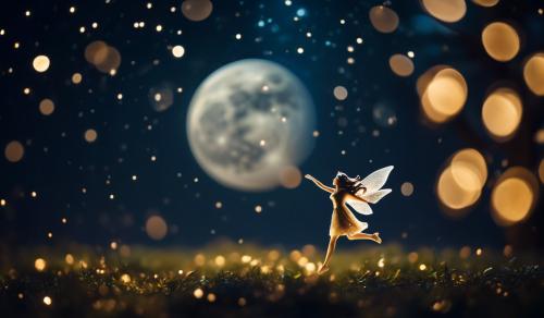 Fairy flying toward the moon