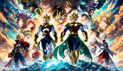 All Might, Izuku Midoriya, Bakugou, and Shoto Todoroki, an  Meliodas, Ban, King, and Diana. These legendary of The Seven Deadly Sins 