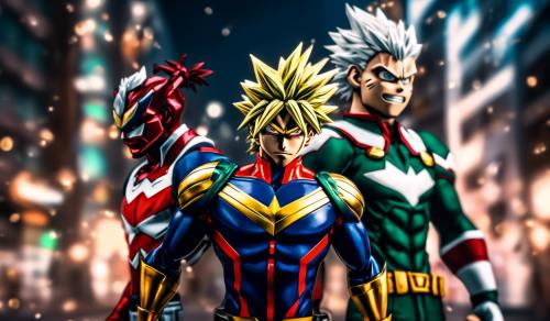 Realistic 4k All Might, Deku, Bakugou, and Shoto Todoroki