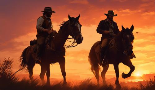 Arthur morgan and his horse over the sunset