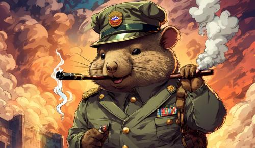 Military style wombat smoking a tobacco pipe