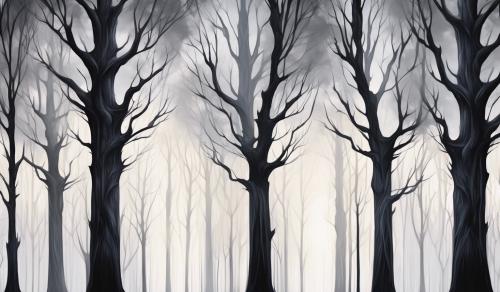 black tall trees with white background